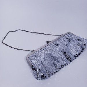 Clutch Silver Sequined Ann Taylor LOFT Evening Bag